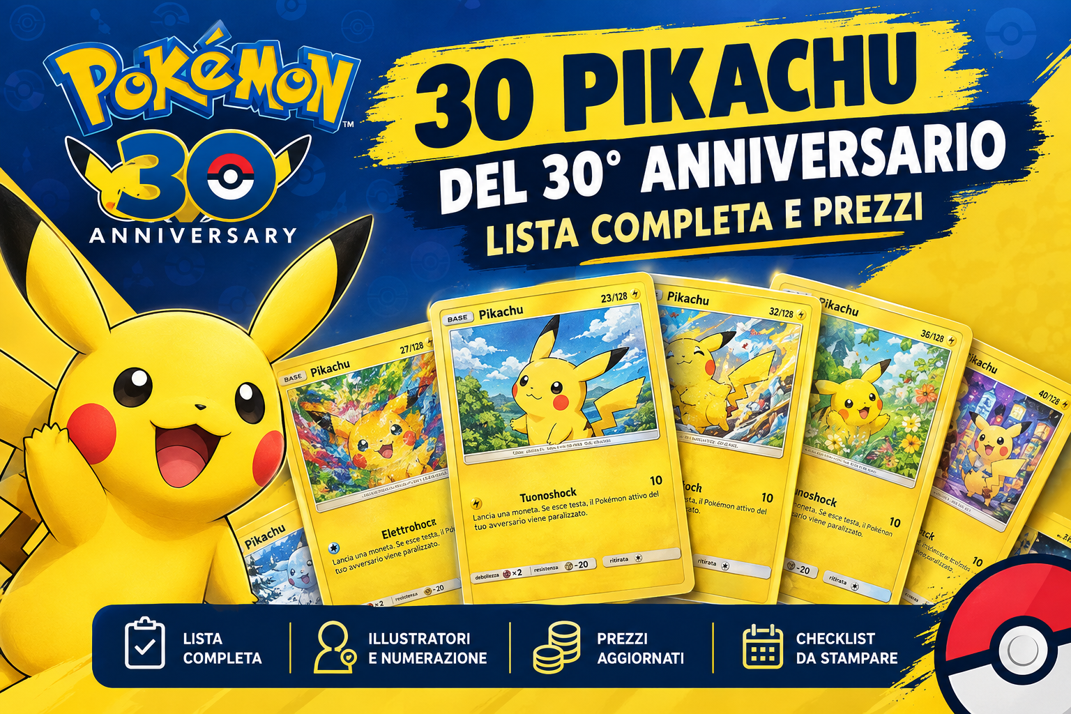 30 Pikachu Pokémon 30° Anniversario lista completa e prezzi