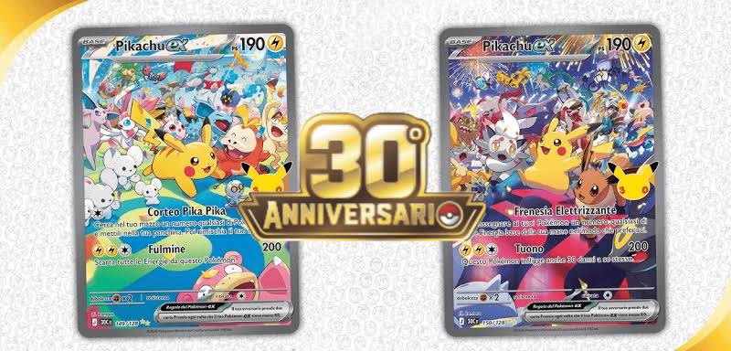 Carte Pokémon 30° Anniversario Pikachu Mew Gengar e Charizard